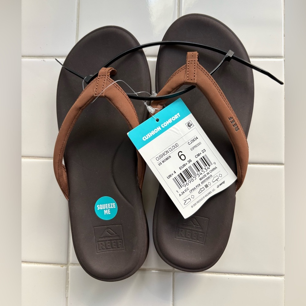 NWT Reef Cushion Cloud Expresso (Brown) Flip Flops Sandals Size 6 $55